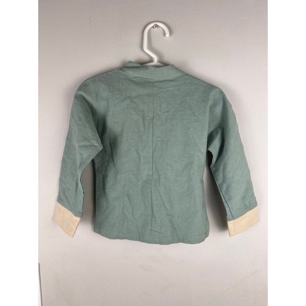 Future Kids Size 2/3 Hanfu Style Jacket Sage Green Beige Cuffs 100% Cotton Frog - Picture 9 of 9
